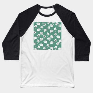 White Flowers with Green Background Baseball T-Shirt